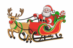 Santa and Reindeer Sleigh Embroidery Design