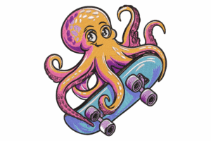 Skateboarding Octopus Embroidery Design