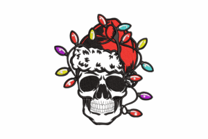 Skull with Christmas Lights Embroidery Design