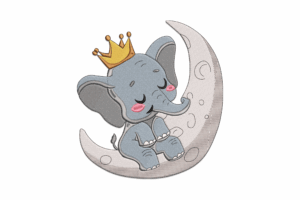 Sleeping Baby Elephant on Moon Embroidery Design