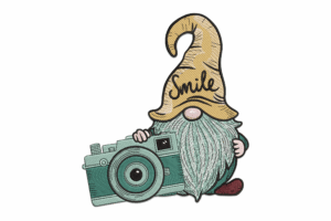 Smile Gnome with Camera Embroidery Design