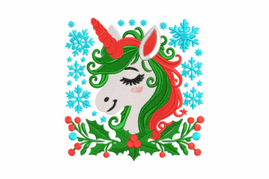 Snowflake Unicorn Christmas Embroidery Design