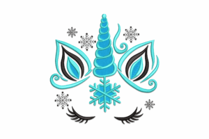 Snowflake Unicorn Face Embroidery Design