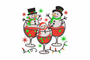 Snowmen in Wine Glasses Embroidery Design