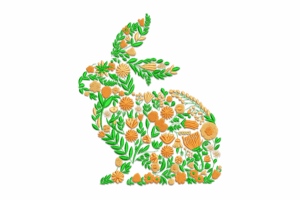Spring Rabbit Silhouette with Flowers & Leaves Embroidery Design