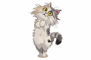 Standing Fluffy Cat Embroidery Design