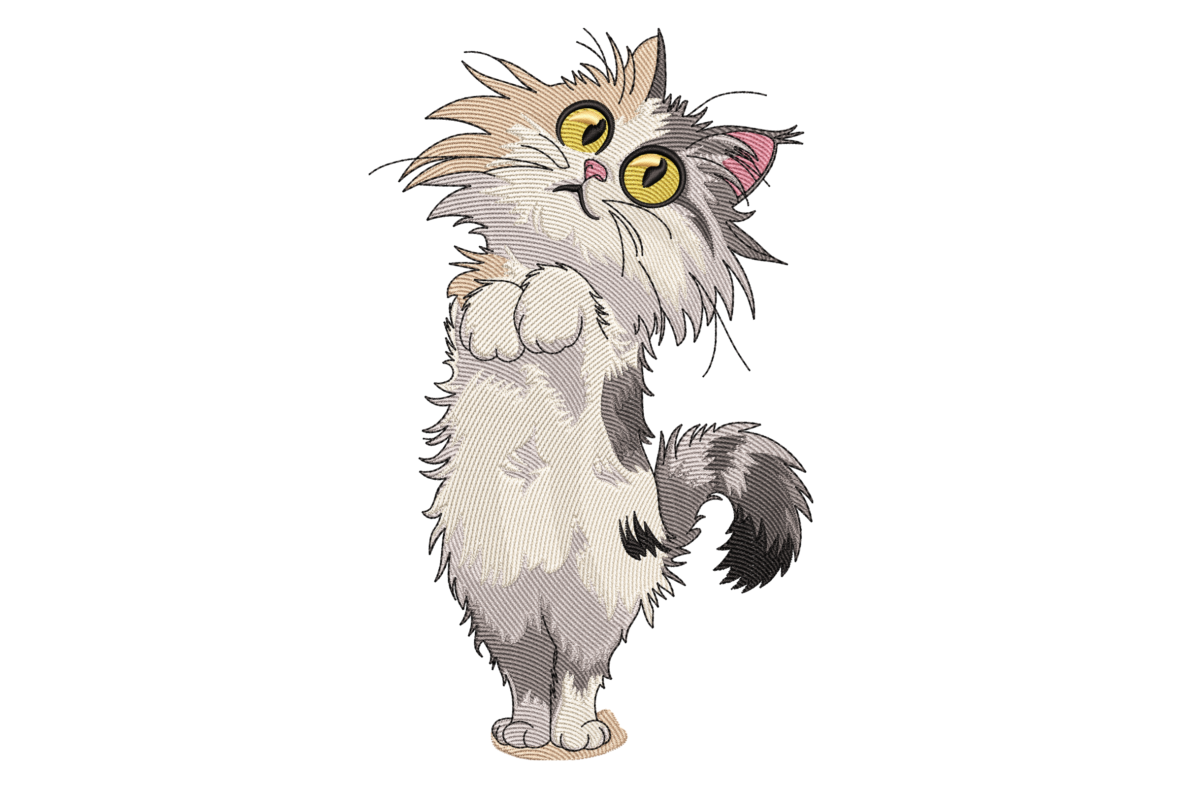 Standing Fluffy Cat Embroidery Design