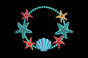 Starfish and Seashell Frame Embroidery Design