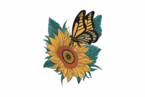 Sunflower with Butterfly Embroidery Design
