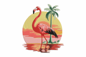 Sunset Flamingo Embroidery Design
