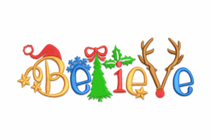 Believe Word Christmas Embroidery Design