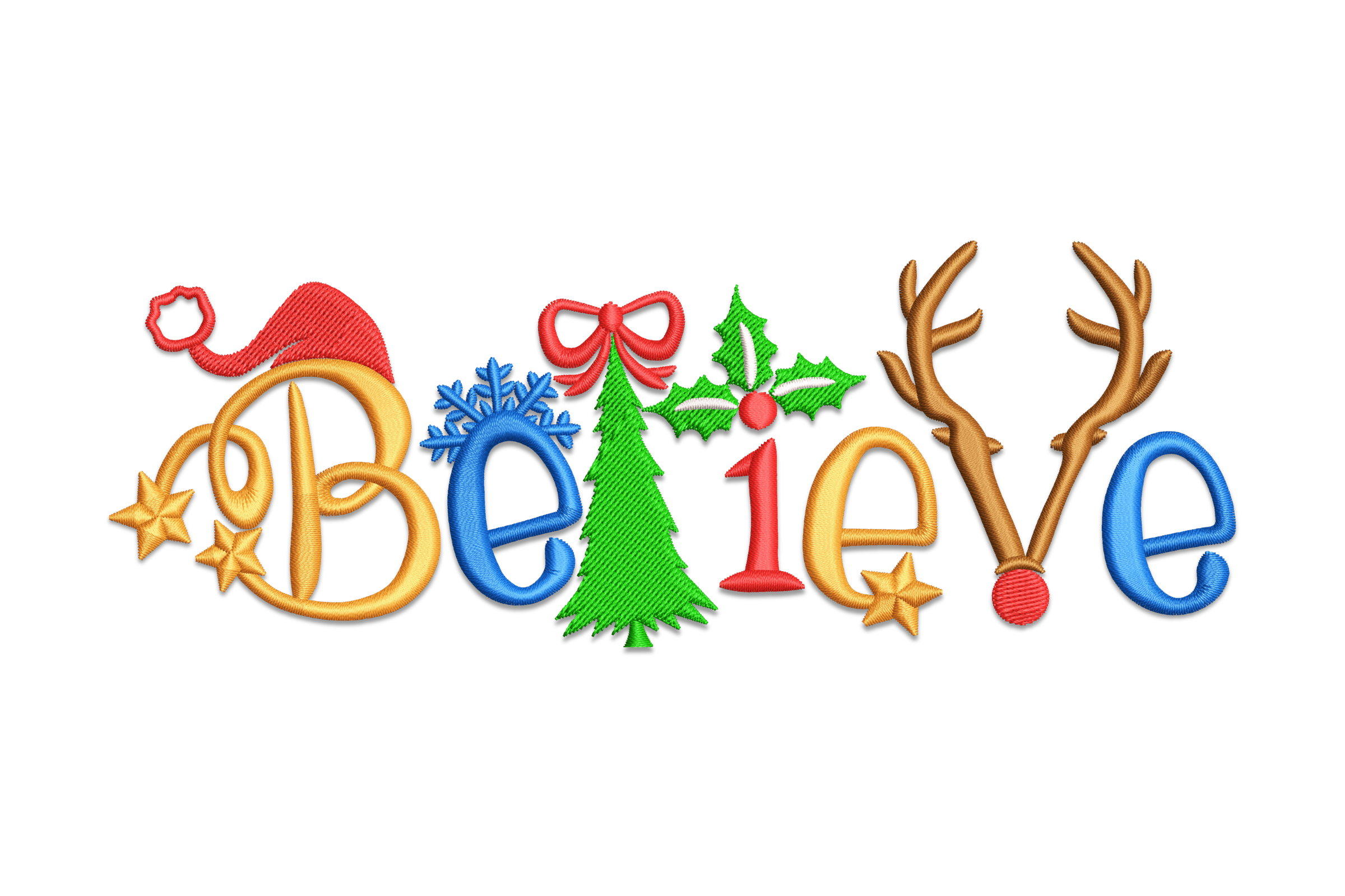 Believe Word Christmas Embroidery Design