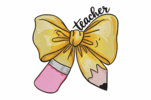 Teacher Pencil Bow Embroidery Design