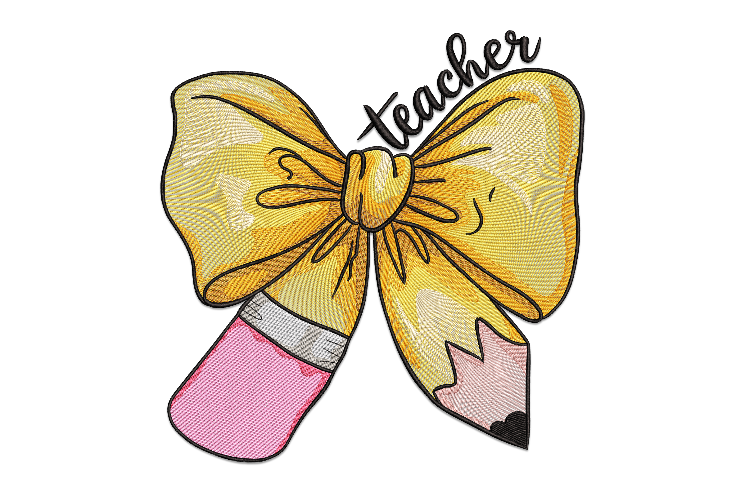 Teacher Pencil Bow Embroidery Design