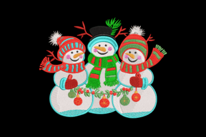 Three Snowmen Friends Embroidery Design