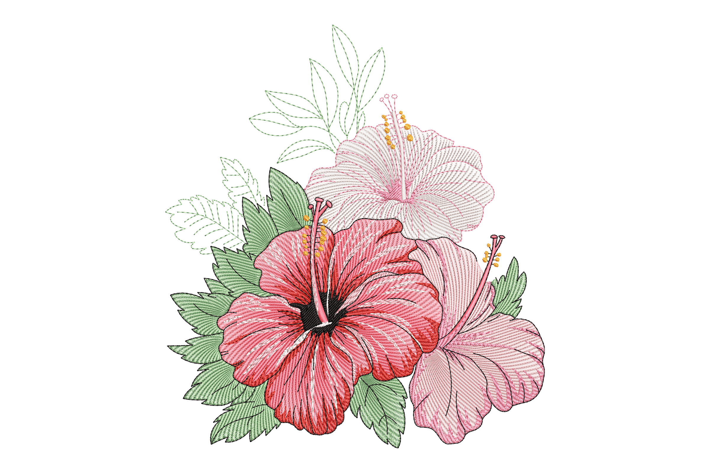 Tropical Hibiscus Flower Embroidery Design