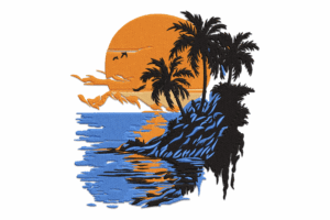 Tropical Sunset Beach Embroidery Design