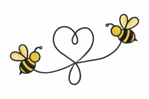 Two Bees with Heart Trail Embroidery Design