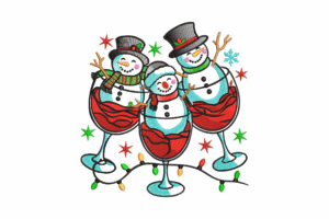 Snowmen in Wine Glasses Machine Embroidery Design