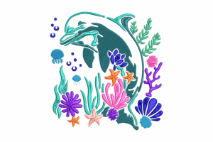 Underwater Dolphin Embroidery Design