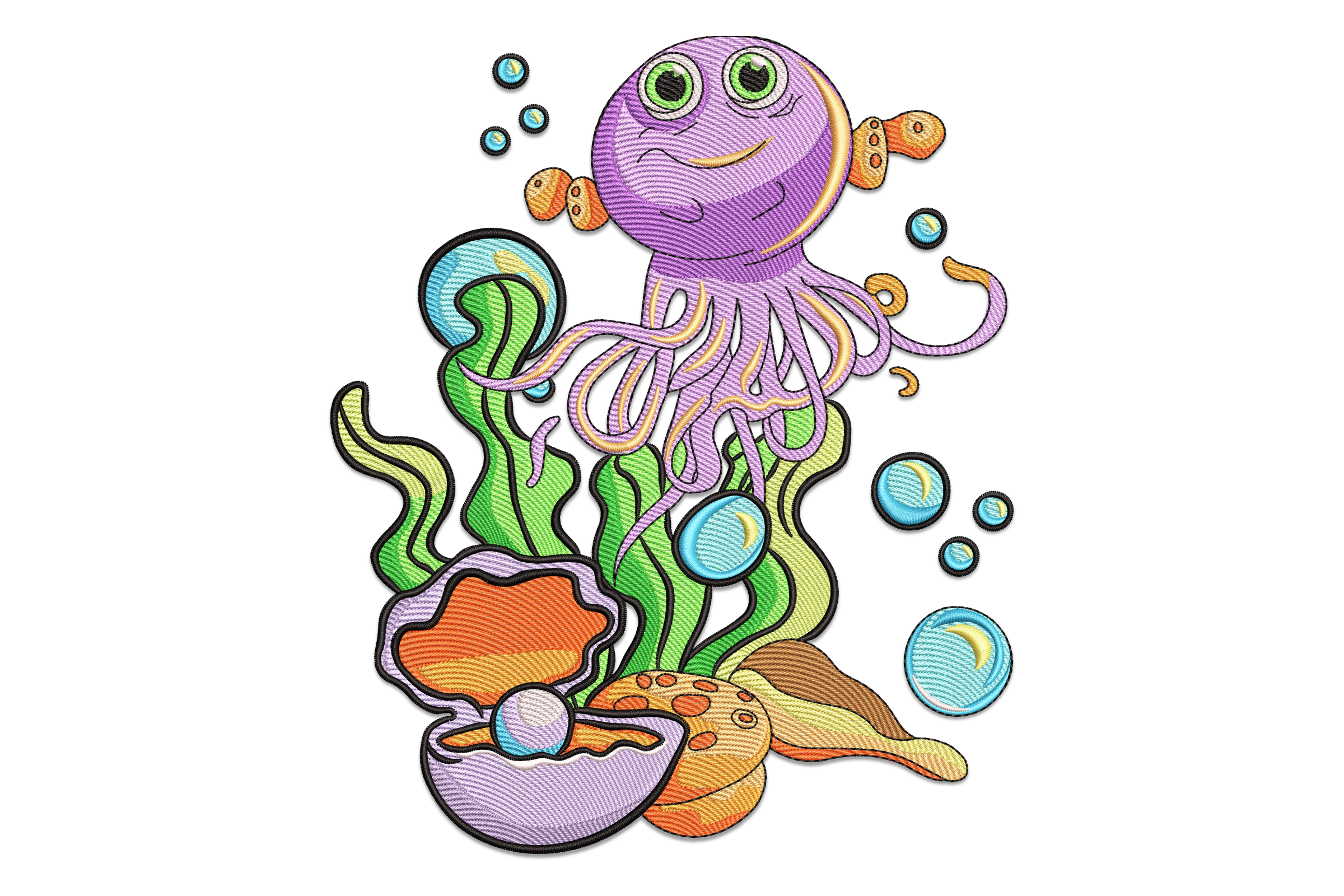 Underwater Jellyfish Scene Embroidery Design