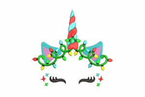 Unicorn with Christmas Lights Embroidery Design