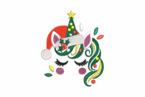 Christmas Unicorn with Santa Hat Embroidery Design