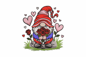 Valentine Gnome with Roses Embroidery Design