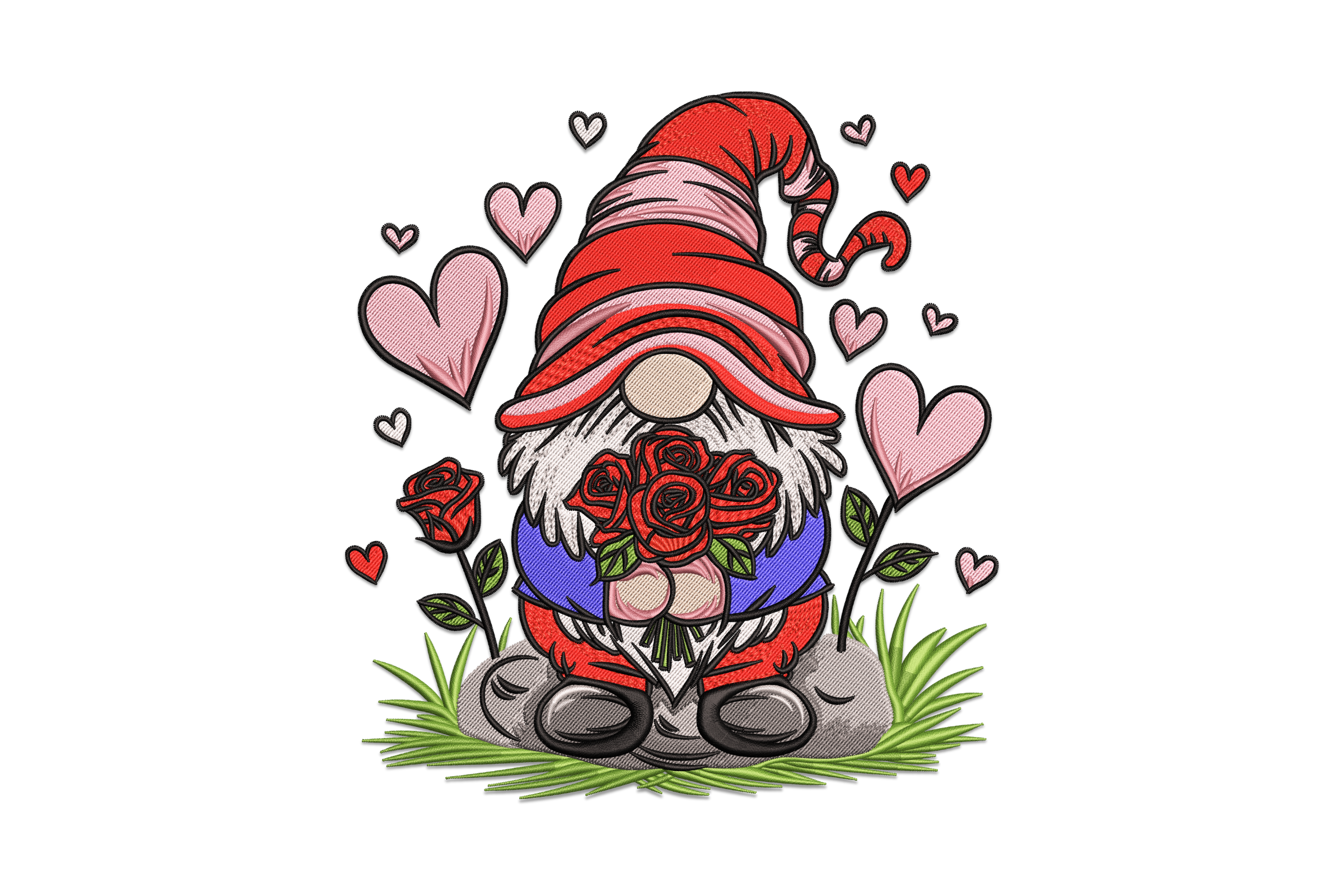 Valentine Gnome with Roses Embroidery Design