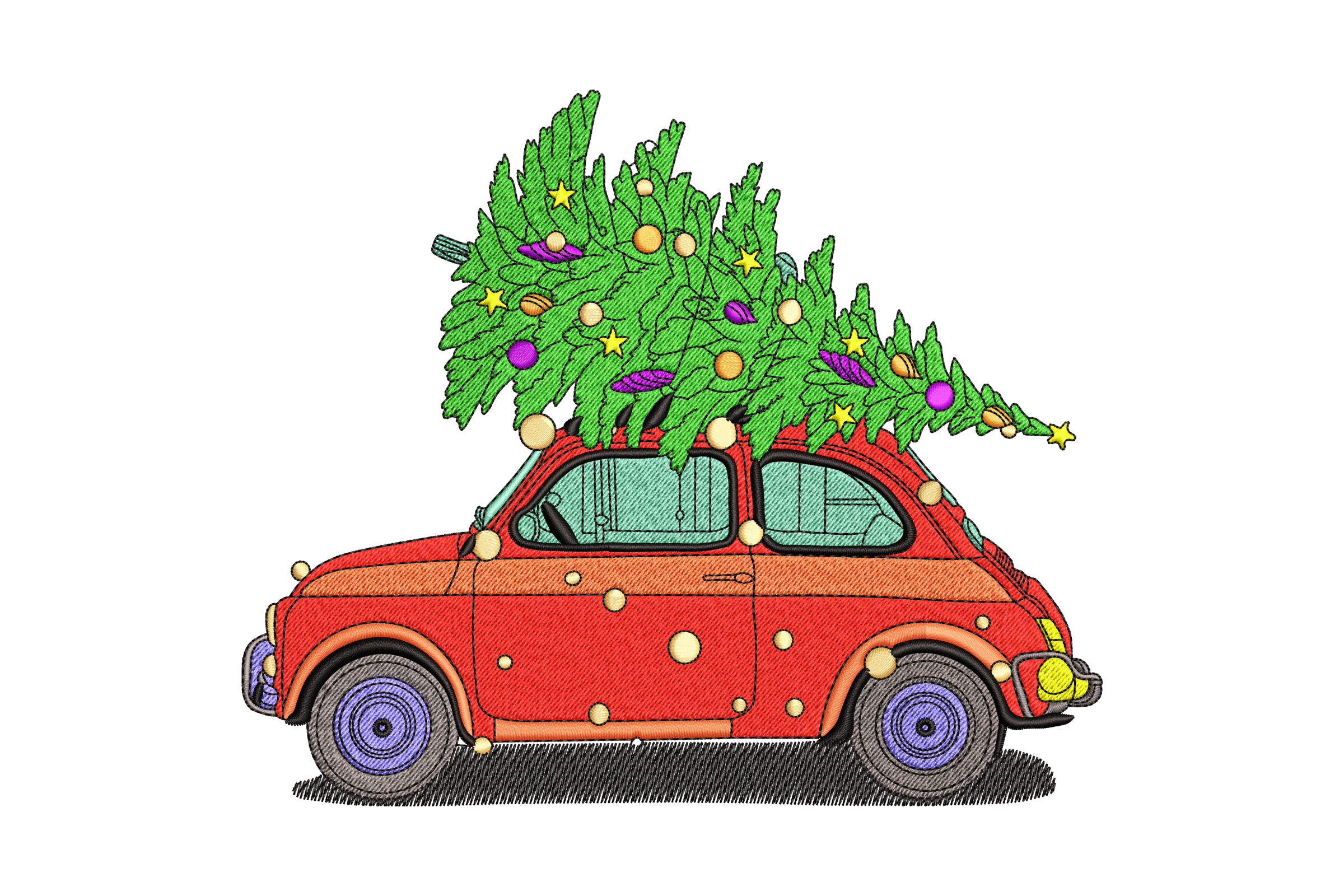 Vintage Car with Christmas Tree Embroidery Design