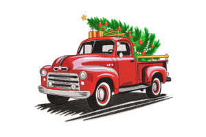 Vintage Red Truck Christmas Embroidery Design