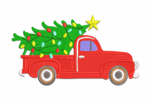 Vintage Red Truck with Christmas Tree Embroidery Design