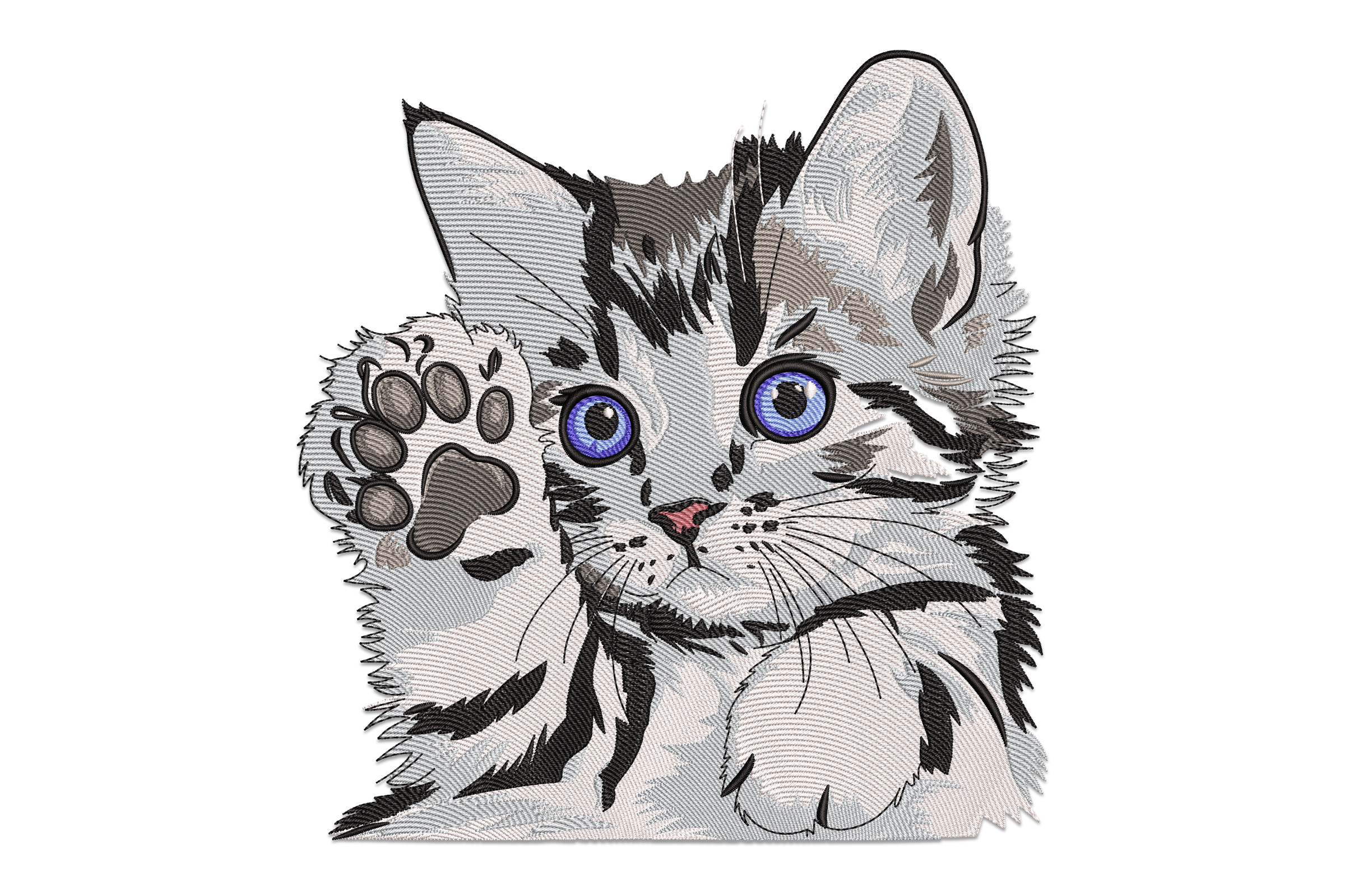Waving Kitten Embroidery Design