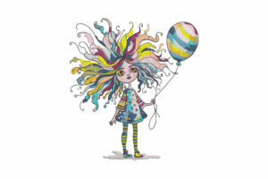 Whimsical Balloon Girl Embroidery Design