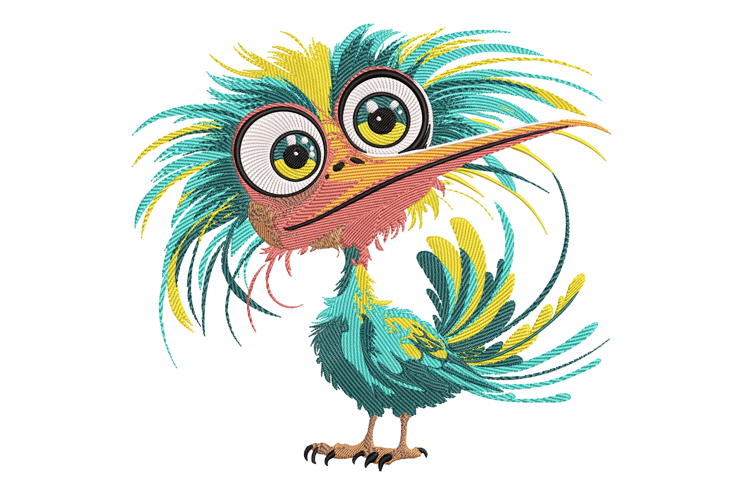 Whimsical Big-Eyed Bird Embroidery Design