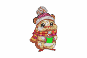 Winter Hamster with Hat and Mug Embroidery Design