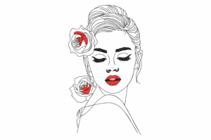 Woman Face with Roses Embroidery Design