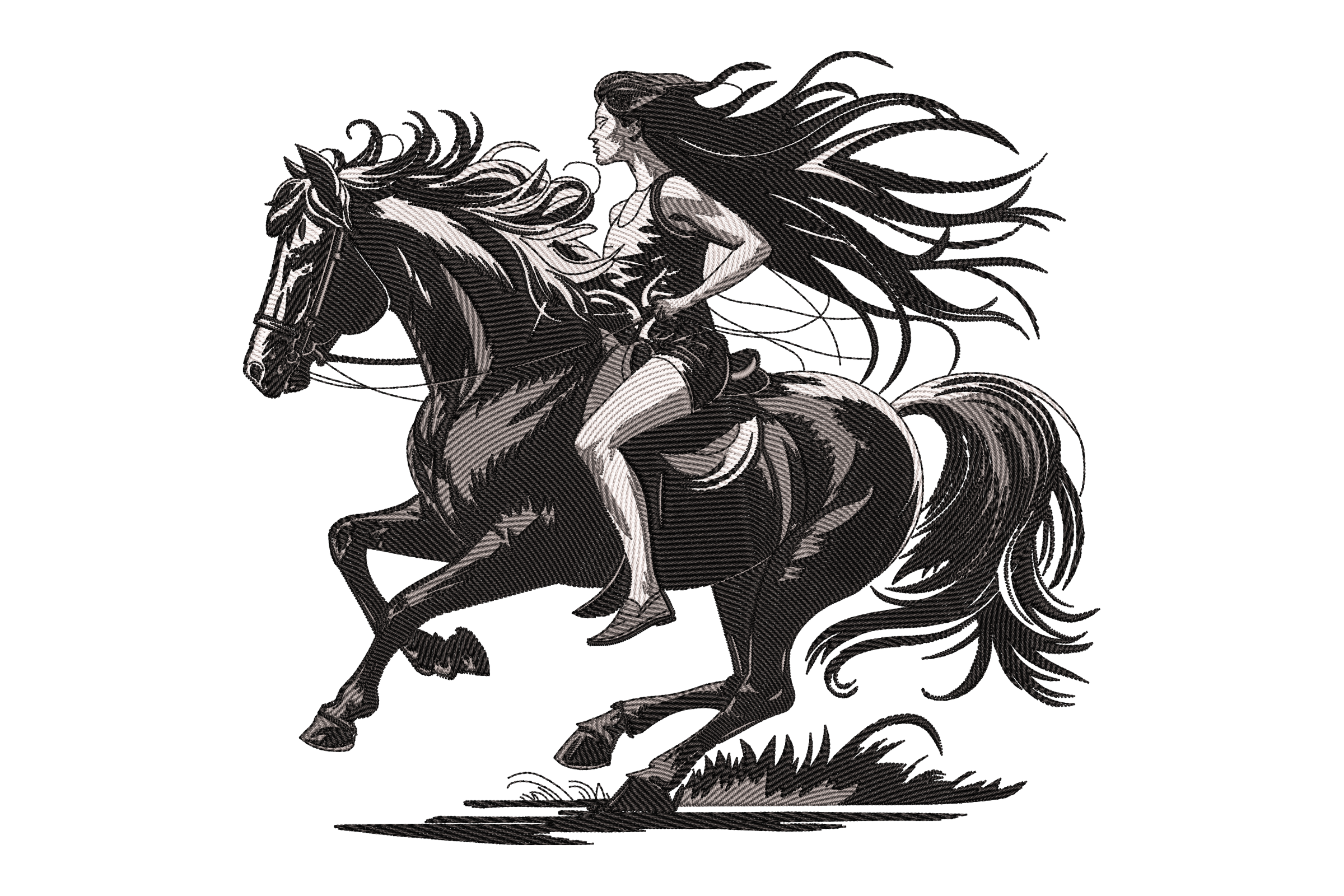 Woman on Horseback Embroidery Design