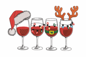 Christmas Wine Glasses Embroidery Design