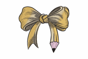 Yellow Bow with Pencil Embroidery Design