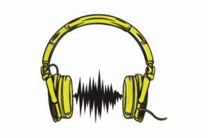 Yellow Headphones with Soundwave Embroidery Design