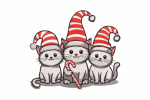 Christmas Cats Trio in Santa Hats Embroidery Design