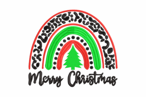 Leopard Print Merry Christmas Rainbow Embroidery Design