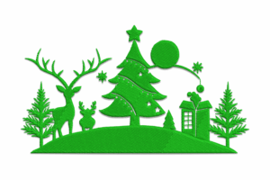 Christmas Reindeer Scene with Tree Embroidery Design