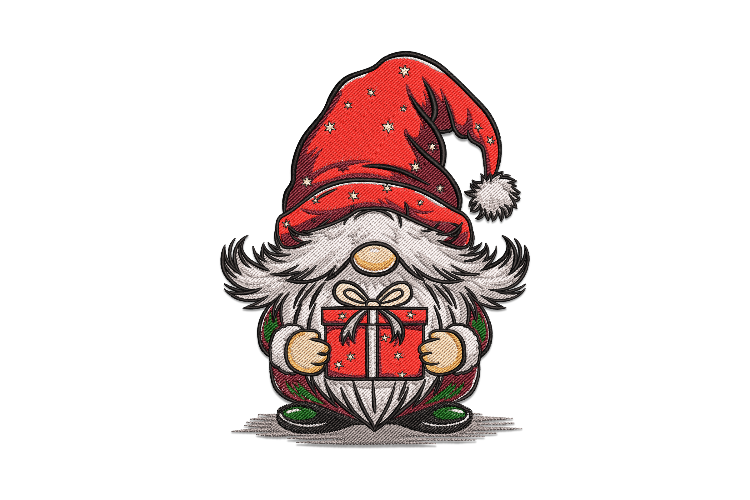 Christmas Gnome Holding Gift Embroidery Design
