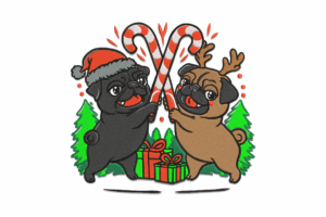 Christmas Pugs with Candy Canes Embroidery Design