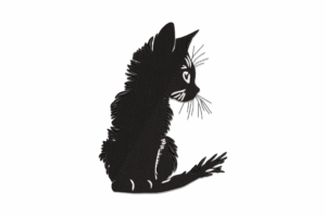 Sitting Black Cat Silhouette Embroidery Design