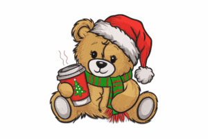 Christmas Bear with Hot Cocoa Embroidery Design