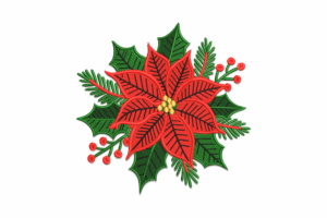Poinsettia Flower with Holly Embroidery Design