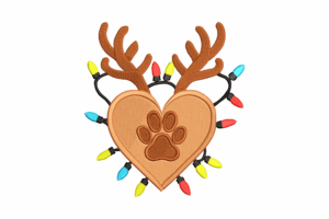 Reindeer Antler Paw Print Heart Embroidery Design